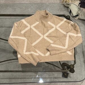 Evereve Tan and Cream Geometric Turtleneck Sweater